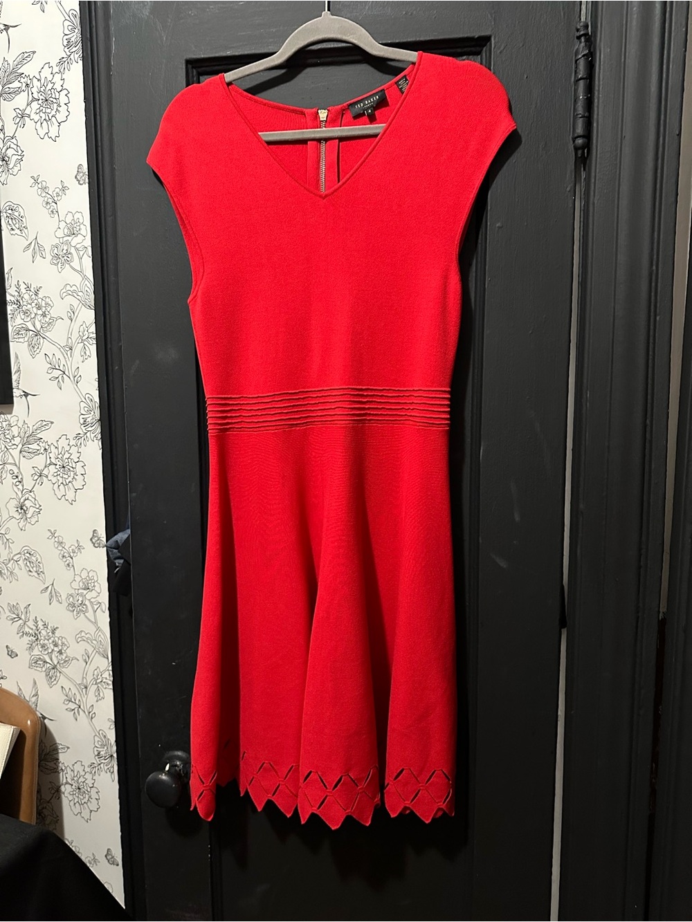 Ted Baker Red V-Neck Fit & Flare Midi Dress